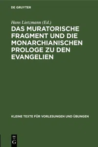 Das muratorische Fragment und die monarchianischen Prologe zu den Evangelien_cover