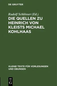 Die Quellen zu Heinrich von Kleists Michael Kohlhaas_cover