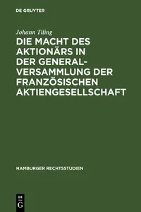 Die Macht des Aktionärs in der Generalversammlung der französischen Aktiengesellschaft_cover