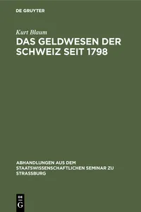 Das Geldwesen der Schweiz seit 1798_cover