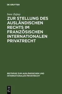 Zur Stellung des ausländischen Rechts im französischen internationalen Privatrecht_cover