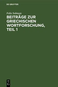 Beiträge zur griechischen Wortforschung, Teil 1_cover