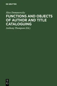 Functions and objects of author and title cataloguing_cover