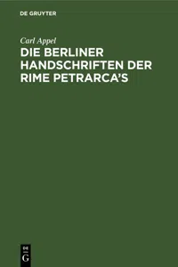 Die Berliner Handschriften der Rime Petrarca's_cover