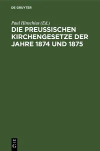 Die Preussischen Kirchengesetze der Jahre 1874 und 1875_cover