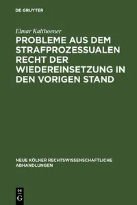 Probleme aus dem strafprozessualen Recht der Wiedereinsetzung in den vorigen Stand_cover