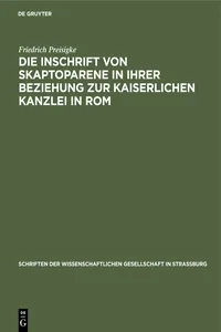 Die Inschrift von Skaptoparene in ihrer Beziehung zur kaiserlichen Kanzlei in Rom_cover