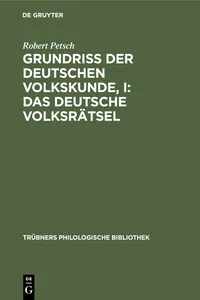 Grundriß der deutschen Volkskunde, I: Das deutsche Volksrätsel_cover