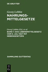 Das Lebensmittelgesetz vom 5. Juli 1927 mit Nebengesetzen_cover