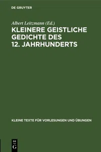 Kleinere geistliche Gedichte des 12. Jahrhunderts_cover