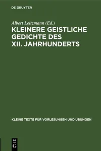 Kleinere geistliche Gedichte des XII. Jahrhunderts_cover