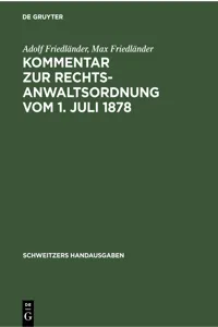 Kommentar zur Rechtsanwaltsordnung vom 1. Juli 1878_cover