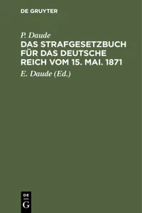 Das Strafgesetzbuch für das Deutsche Reich vom 15. Mai. 1871_cover