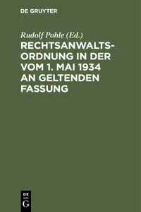 Rechtsanwaltsordnung in der vom 1. Mai 1934 an geltenden Fassung_cover