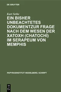 Ein bisher unbeachtetes Dokumentzur Frage nach dem Wesen der χατοχή (chatochí) im Serapeum von Memphis_cover