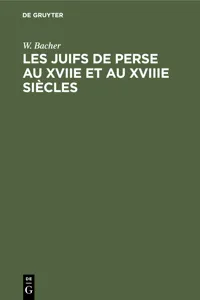 Les Juifs de Perse au XVIIe et au XVIIIe siècles_cover