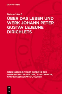 Über das Leben und Werk Johann Peter Gustav Lejeune Dirichlets_cover