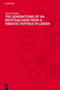 The Admonitions of an Egyptian Sage from a Hieratic Papyrus in Leiden_cover