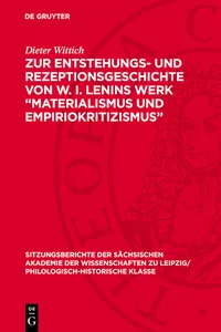 Zur Entstehungs- und Rezeptionsgeschichte von W. I. Lenins Werk "Materialismus und Empiriokritizismus"_cover