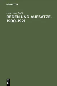 Reden und Aufsätze. 1900–1921_cover