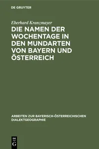 Die Namen der Wochentage in den Mundarten von Bayern und Österreich_cover