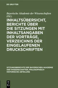 Inhaltsübersicht, Berichte über die Sitzungen mit Inhaltsangaben der Vorträge, Verzeichnis der eingelaufenen Druckschriften_cover