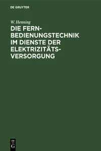 Die Fernbedienungstechnik im Dienste der Elektrizitätsversorgung_cover