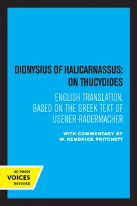 Dionysius of Halicarnassus: On Thucydides_cover
