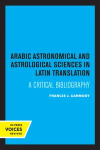 Arabic Astronomical and Astrological Sciences in Latin Translation_cover